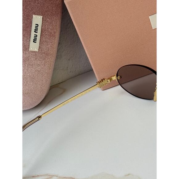 NEW Miu Miu MU A54S Rimless Sunglasses in Gold Pink $578 main image 6